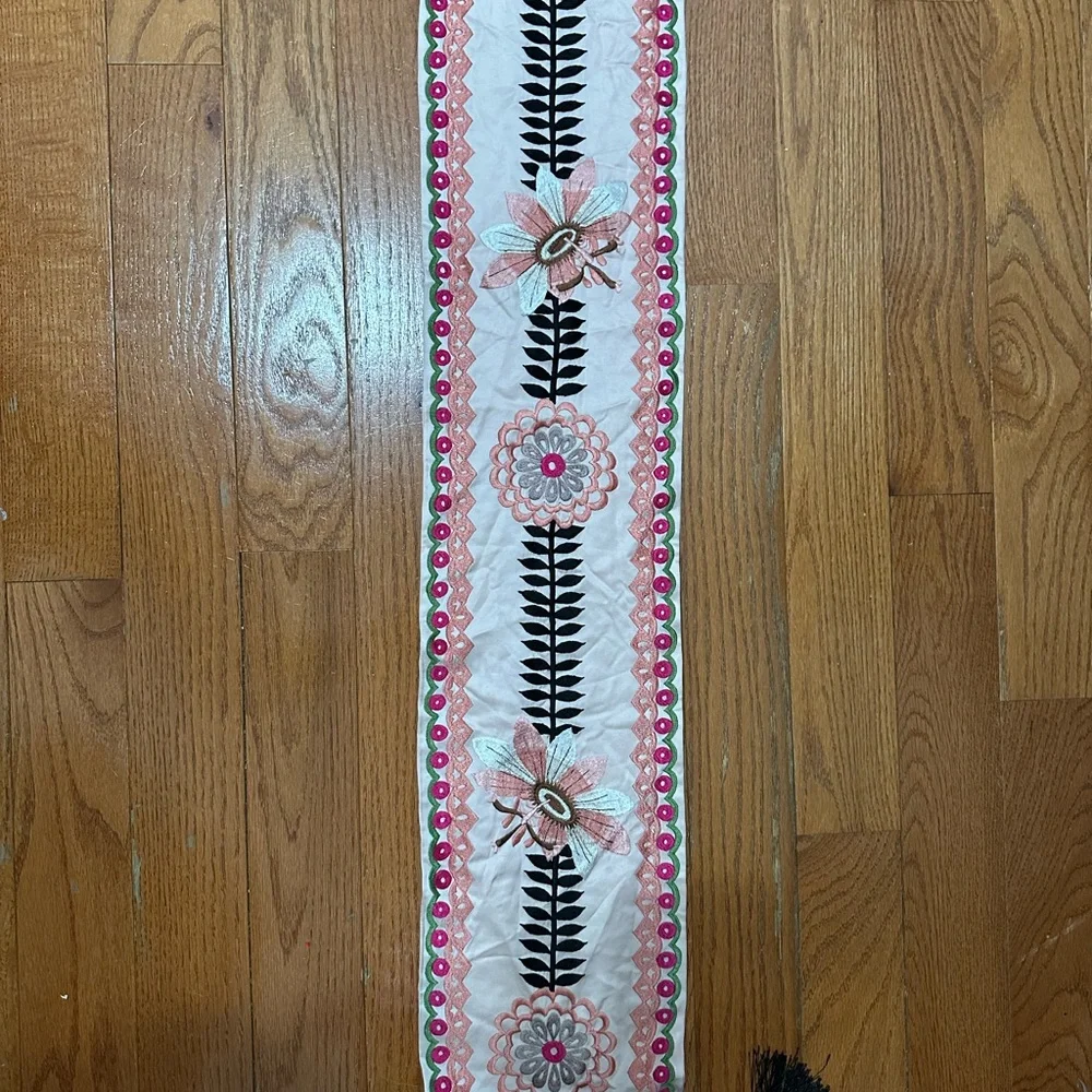 Temperley London Embroidered Floral Tassel Scarf Wrap Pink Black 75